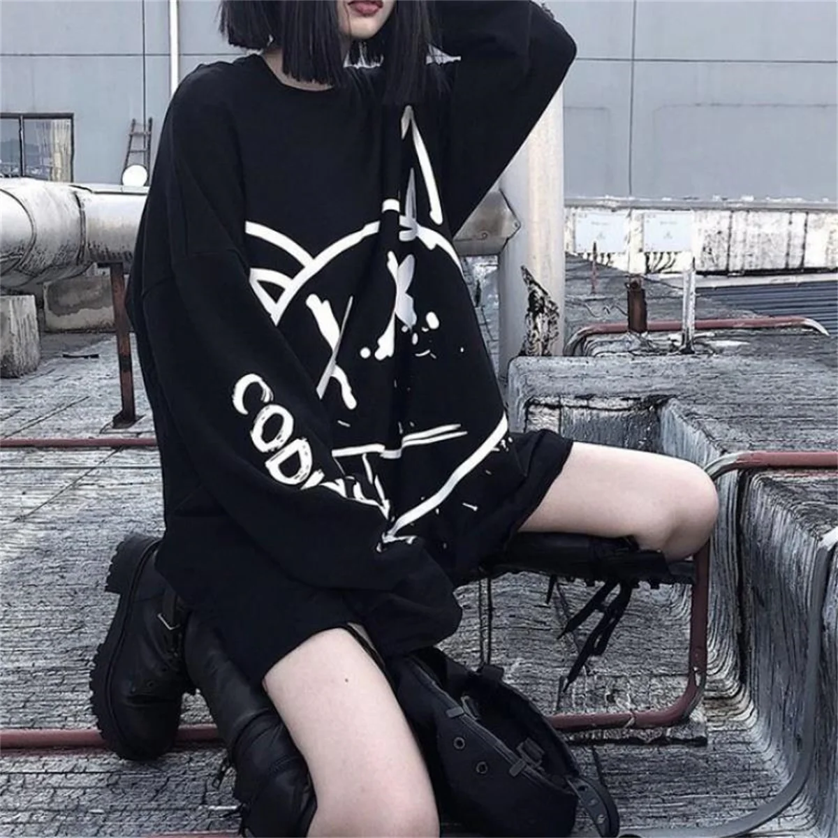 Cool Women Korean Fashion Oversized Long Sleeve T Shirt Hip Hop Punk Streetwear Girls Tees Black Loose Long Sleeve T Shirt Males