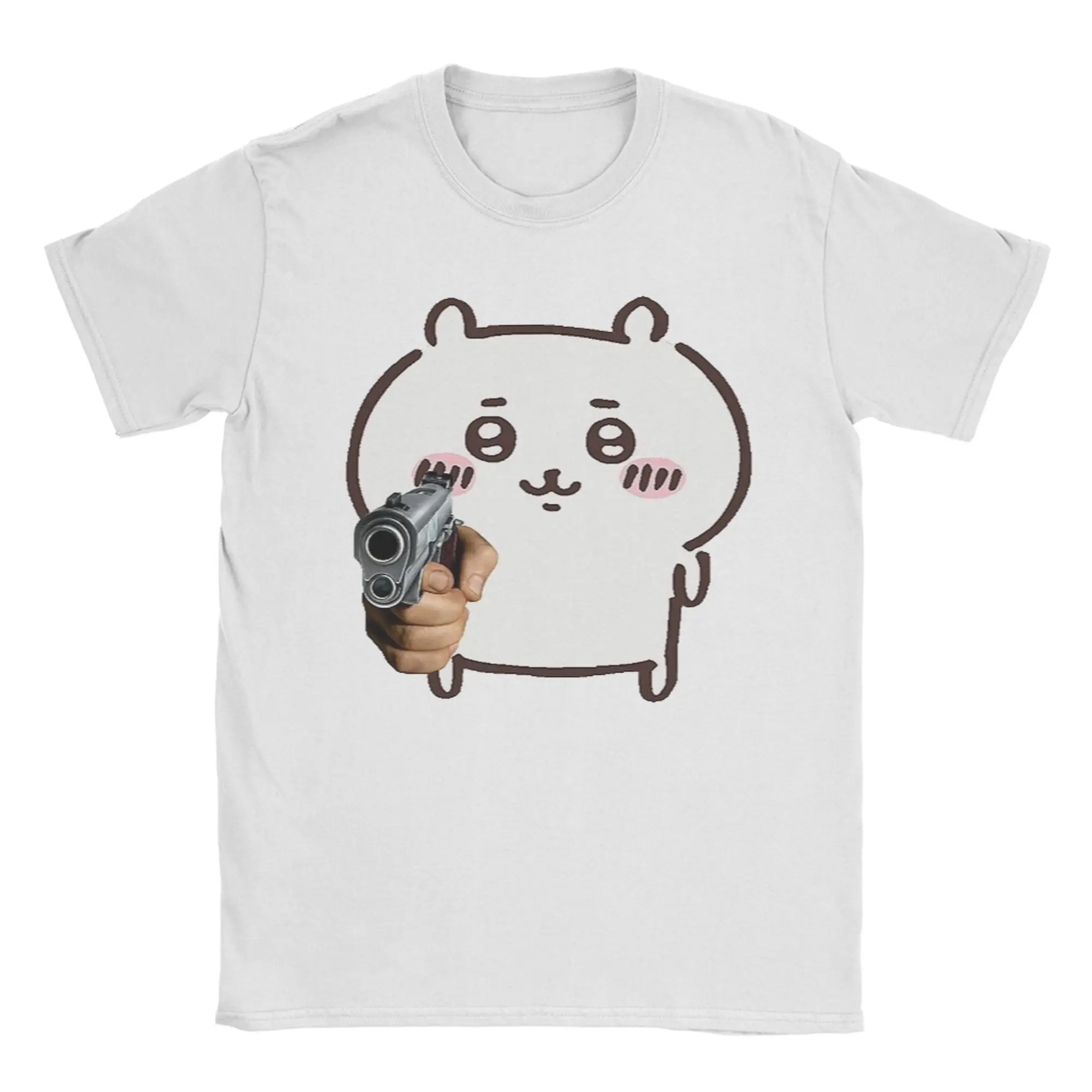 

Printed Chii-kawas Gun Cute Bear Funny Cute Meme T Shirt Men Crewneck Short Sleeve Clothing 100%Cotton Summer Clothing