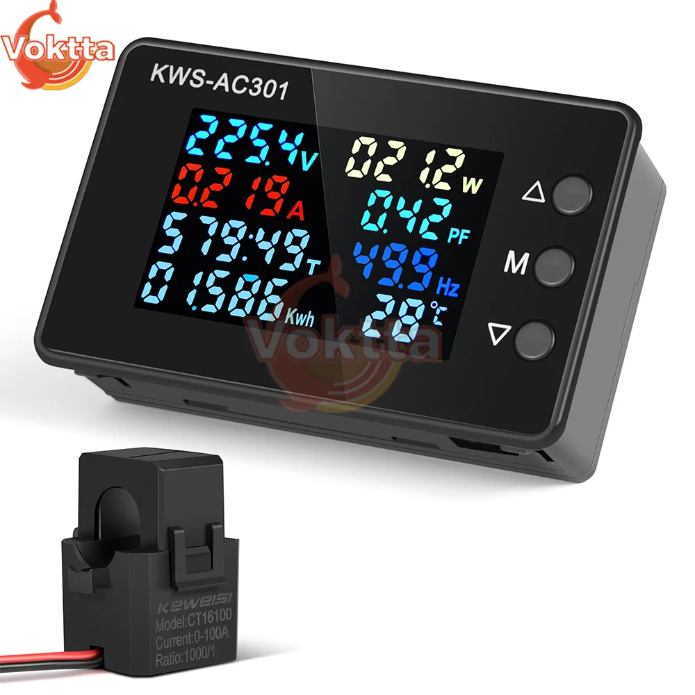 AC 50-300V 0-100A Amperometro Voltmetro 50A/100A Trasformatore Tensione Corrente Tester Energia Elettrica Misuratore di Potenza Monitor di Temperatura