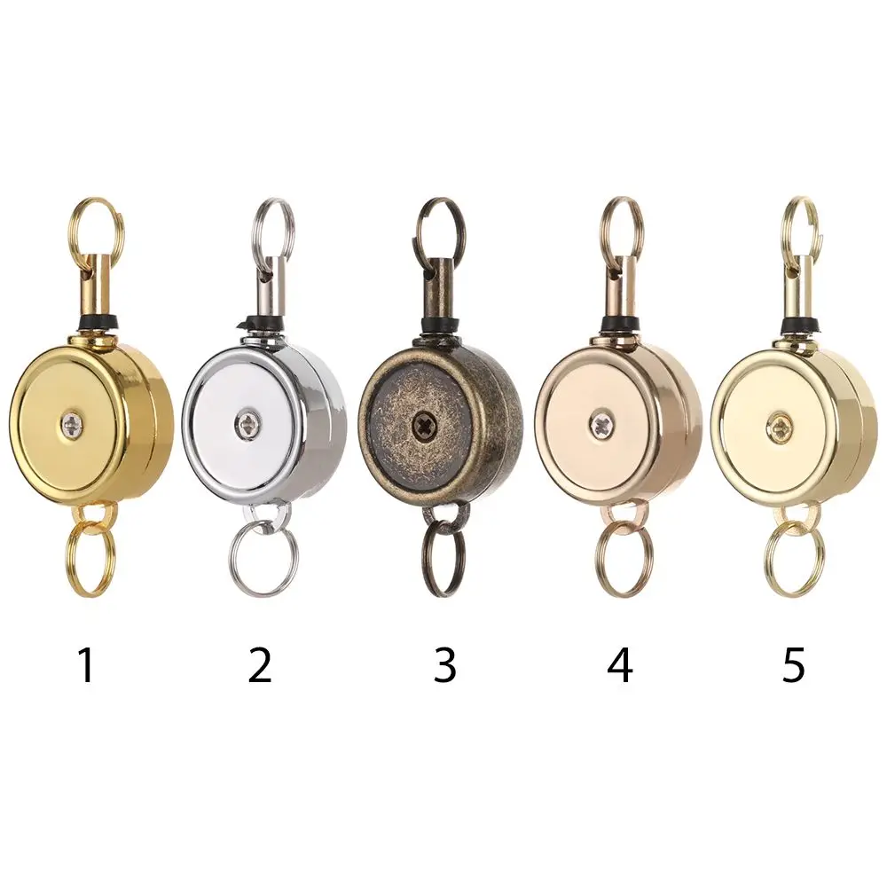 1pc Retractable ID Card Badge Reel Chrome Metal Retractable Door Pass Holder Retractable Chain Work Card Keychain