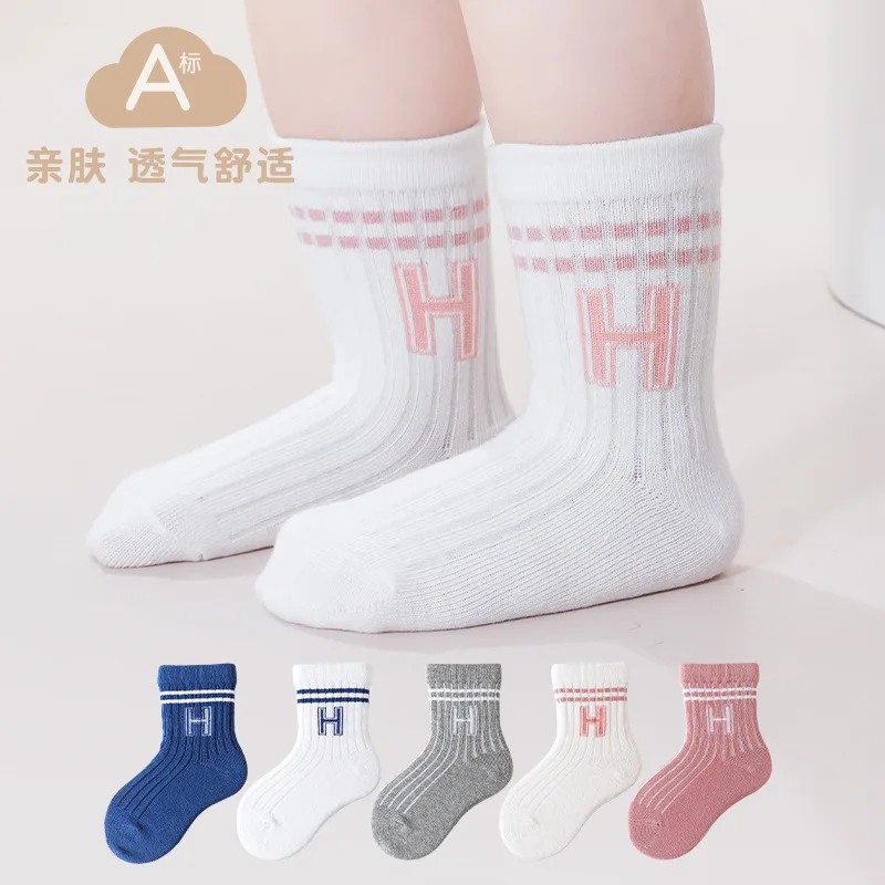 0-5Y Cotton Children's Socks Spring and Autumn Cute Baby Socks Sports Solid Color Boys Girls Medium Tube Socks