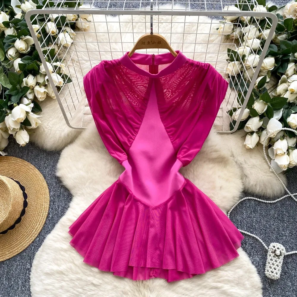 

French Vintage Elegant sleeveless Spliced mesh slim Blouse Fashion Chic Top Fairy Summer Women Shirt