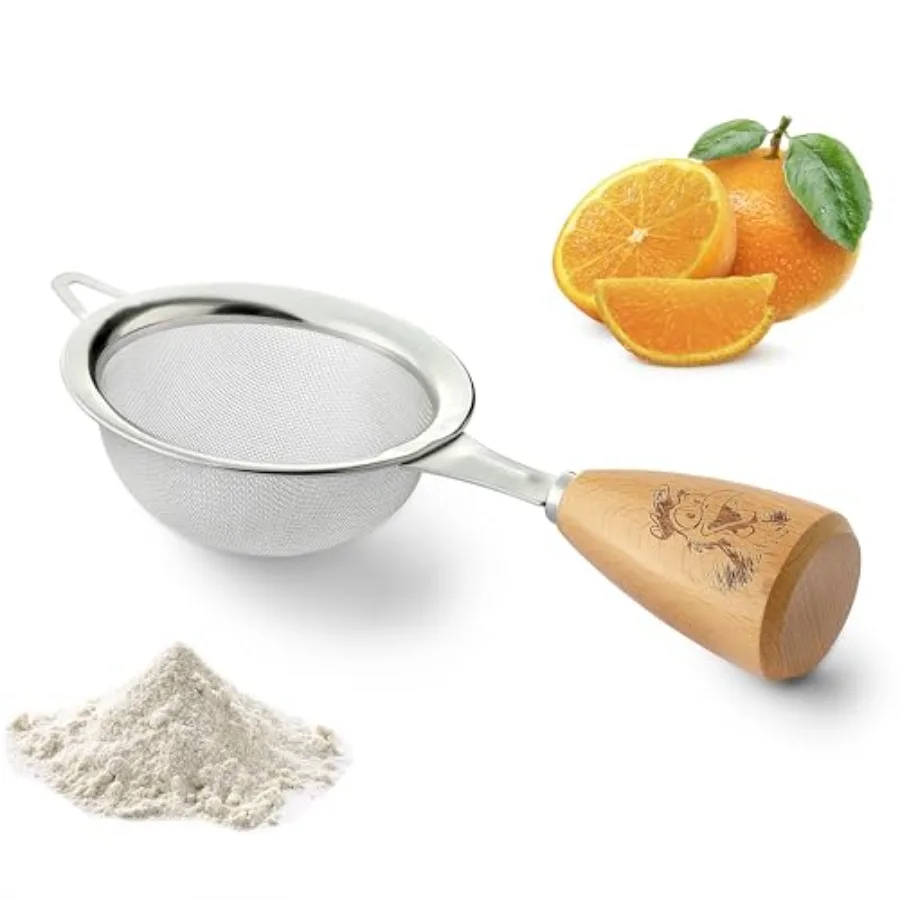 

Fine Mesh Strainer, Stainless Steel Small Fine Mesh Sieve with Ergonomic Wooden Handle for Kitchen, Matcha, Cocktail, Juice Tea