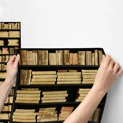 Imitation Bookshelf Style Retro Wall Stickers Bedroom Living Room Wall Decor Self-Adhesive Waterproof Wallpaper Retro Posters