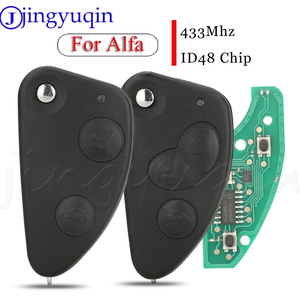 

jingyuqin 2/3 Button Flip Smart Remote Car Key Fob 433MHz ID48 Chip For Alfa Romeo 147 156 166 GT With Uncut SIP22 Blade