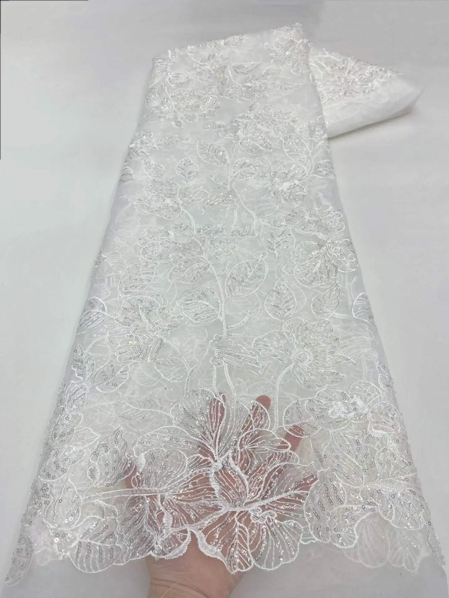 

5 ярдов африканского французского нигерийского высококачественного тюлевого кружева 2026 года с бисером и пайетками для вышивки, свадебных и праздничных платьев, а также для пошива одежды невесты