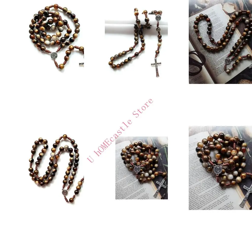 63HF Vintage Rosary Catholic Prayer Bead Necklace Christ Jesus for Cross Pendant Neck