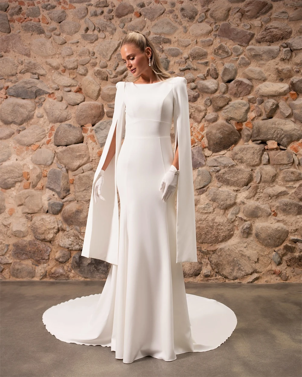 

Свадебные платья русалки из белого джерси по индивидуальному заказу, мечтательные свадебные платья с круглым вырезом и шлейфом для тяжелой промышленности, платья невесты 2025 года