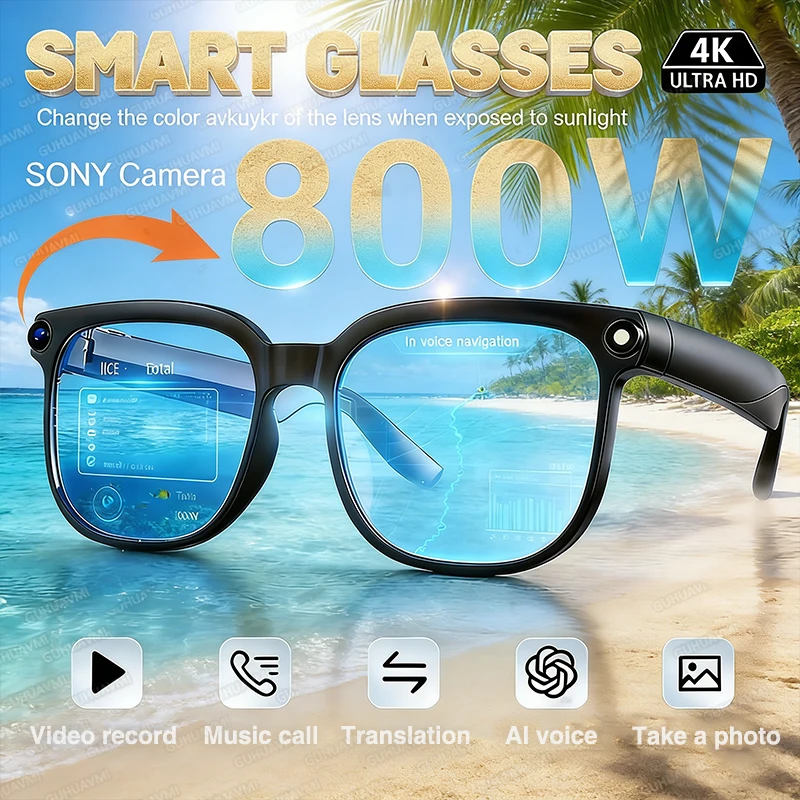 

2026 New AI Glasses with 8MP Camera 4K POV Recordin Chat GPT Voice Assistant Real-time Translation & Call 32GB Smart Sunglasses