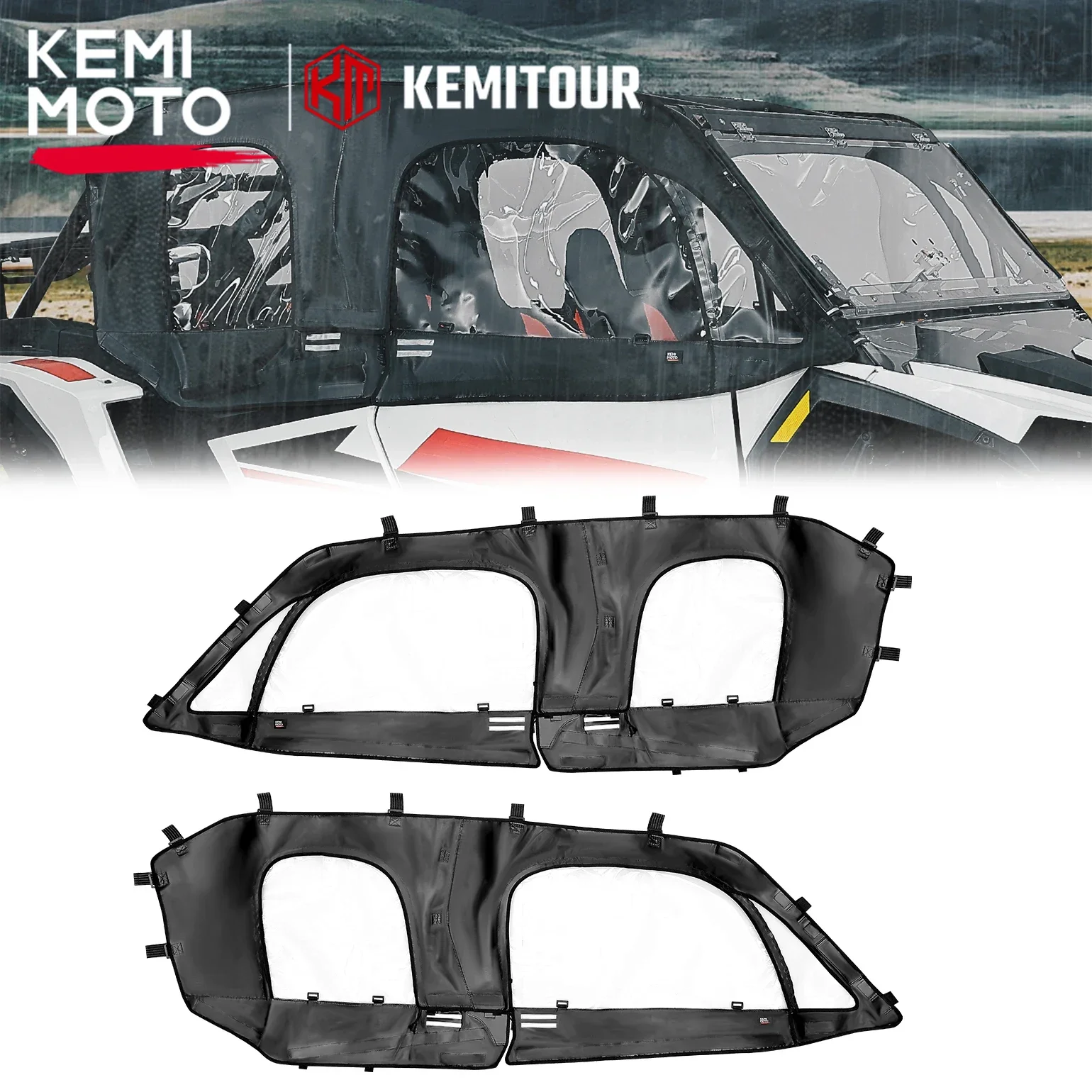 KEMIMOTO UTV Soft Cab Enclosure Upper Doors Compatible with Polaris RZR XP 4 1000 2024 2025 4 Side Window Durable Door Panel