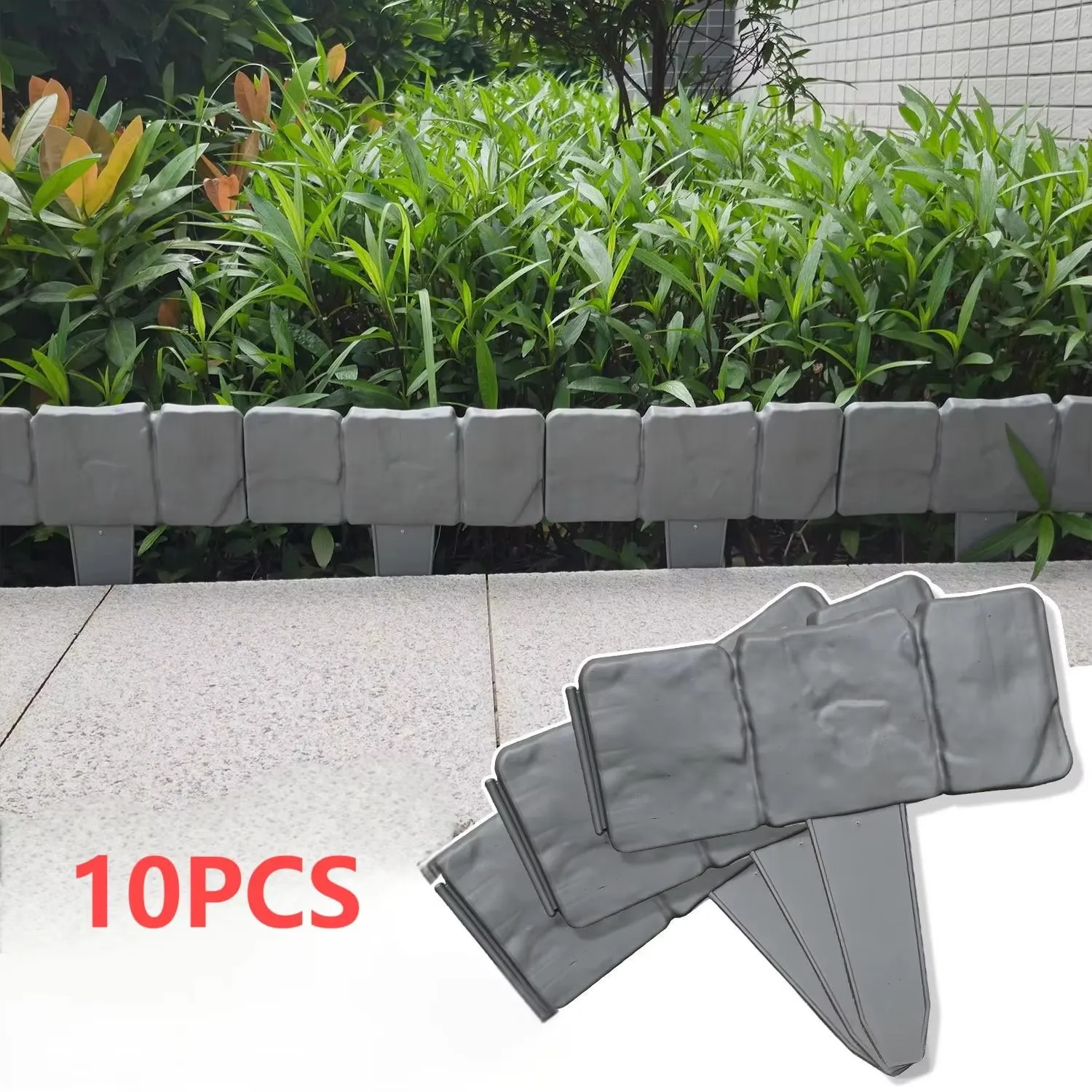 10pcs Plastic Garden Edging Border, Imitation Stone Fence Panels, Patio Outdoor Barrier
