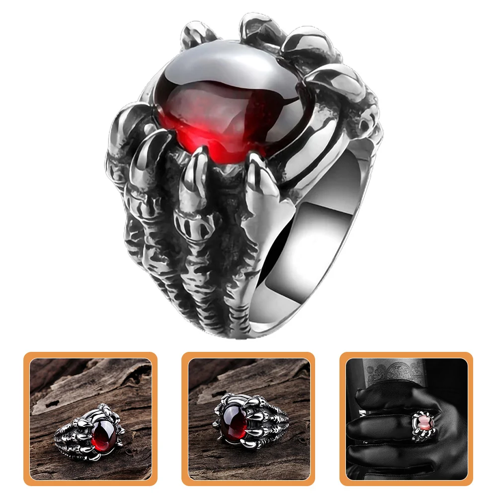 

Dragon Claw Red Gem Ring Gothic Punk Men's Fashion Ring Personalized Creative Rings for Party Casual Cosplay Jewelry Gift