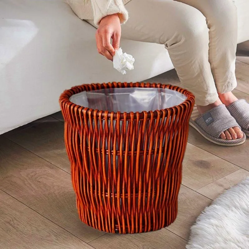 Rattan trash can Hotel trash can Household rattan towel woven basket Living room bedroom bathroom trash can