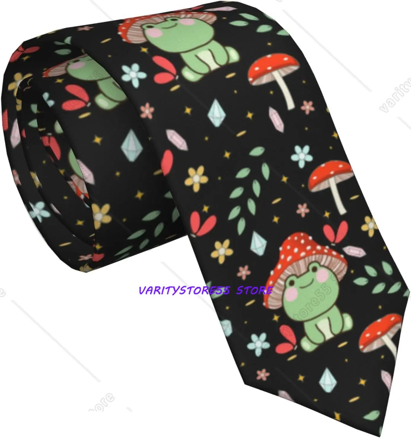 Green Frog Mushroom Mens Neckties Novelty Soft Neck Tie For Formal Business