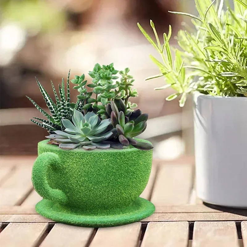 Imagem -02 - Jardim Decoração Acessórios Panelas para Plantas Moss Flocking Plantador Suculento Vaso de Flores Indoor-outdoor Home Desktop