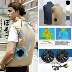 Ropa de aire acondicionado para hombre, chaleco de refrigeración con ventilador, carga USB, abrigo de Color sólido para exteriores, talla grande, verano, 2024