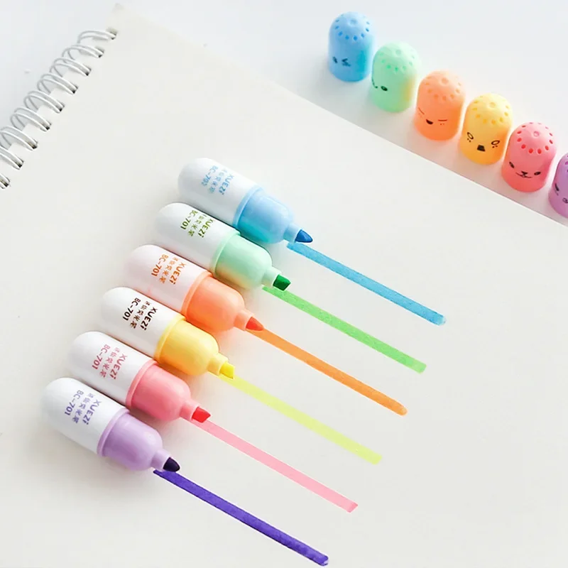 6Pc Kawaii Syringe Highlighter Pen Syringe Capsule Shape Mechanical Color Pen Ballpoint for Office School Marker Writing Tool