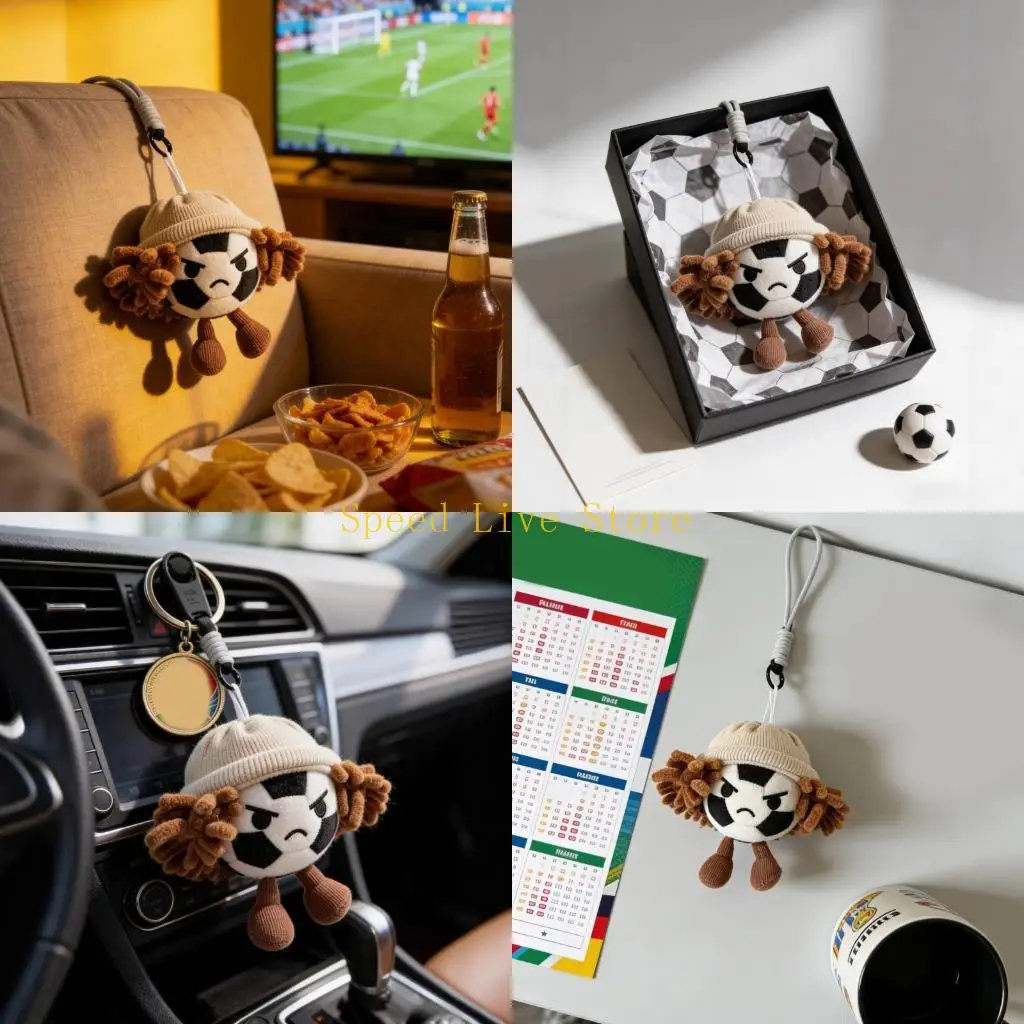 547C Playful Unique Curly Hair Soccer Ball Keychain For Car And Bag Accessories