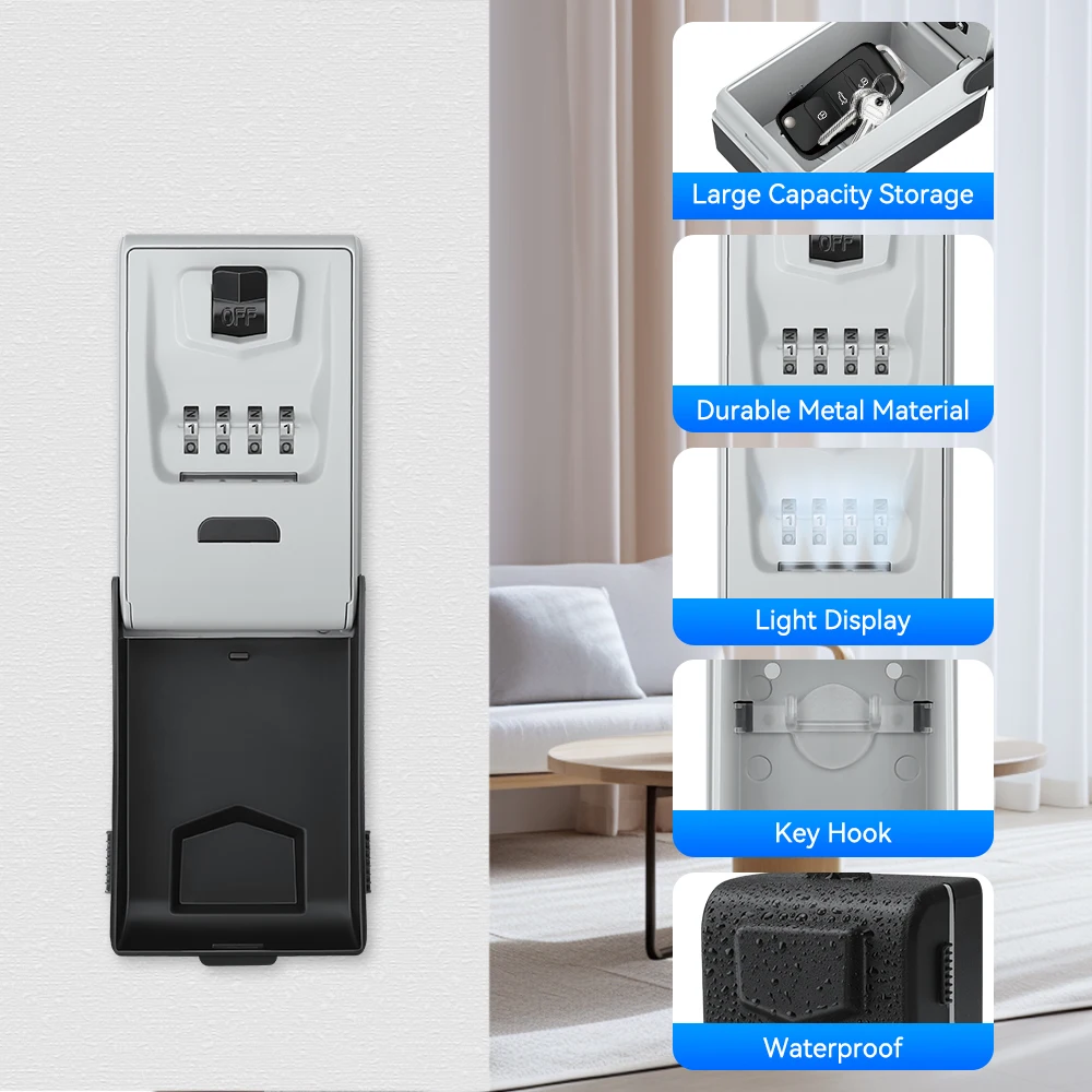 Imagem -02 - Elecpow Caixa de Chave com Senha Caixa de Armazenamento de Fechadura Montada na Parede com Luz Led e Capa à Prova Dágua Grande Capacidade Alta Segurança