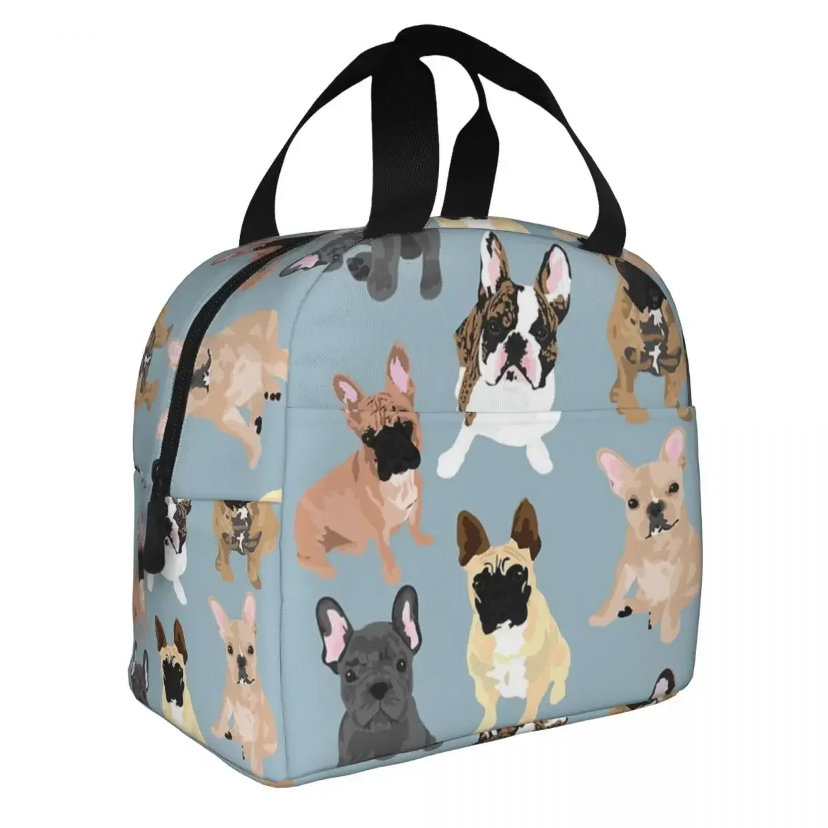 French Bulldogs Lunch Bags Waterproof Insulated Canvas Cooler Love Puppy Animal Thermal Food Picnic Lunch Box for Women Children