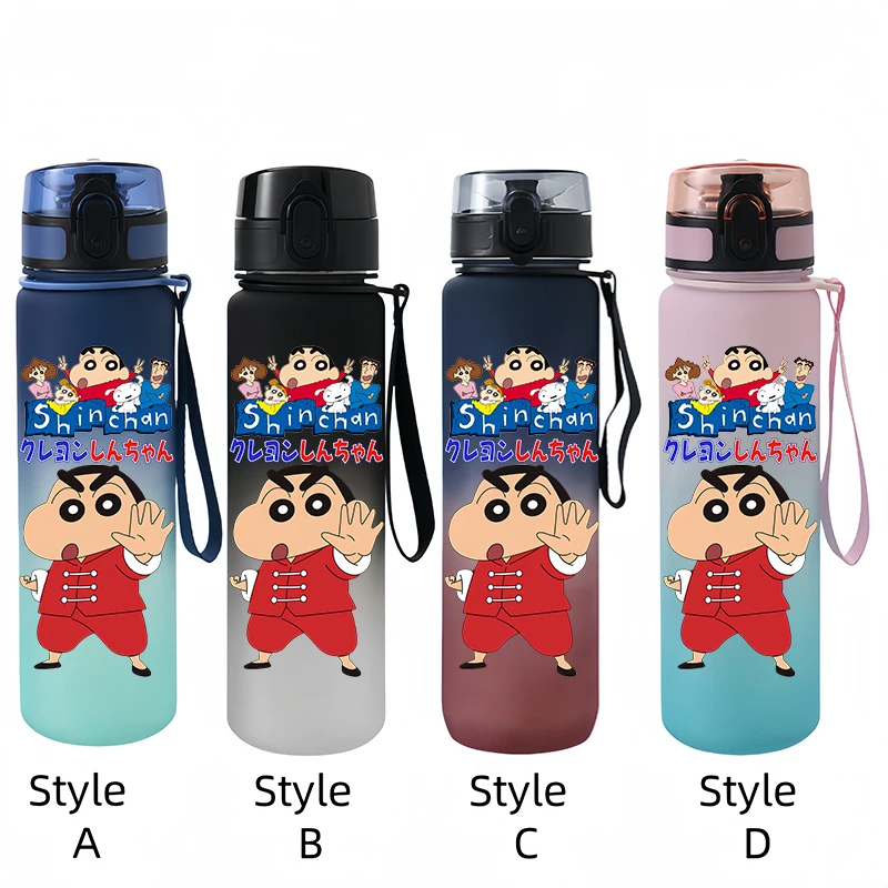 Crayon Shin-chan Anime Peripheral Water Cup, botella de agua de plástico esmerilada para bebidas calientes, regalo de dibujos animados para niños, 650ml