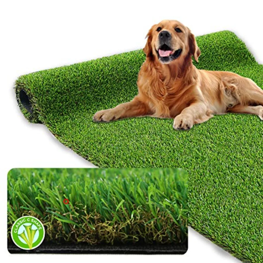 Thick Realistic Artificial Grass Rug- 7 FT X 13 FT, Pet Safe Fake Grass Turf Carpet for Landscape Outdoor Indoor Use, 1.38 Pile