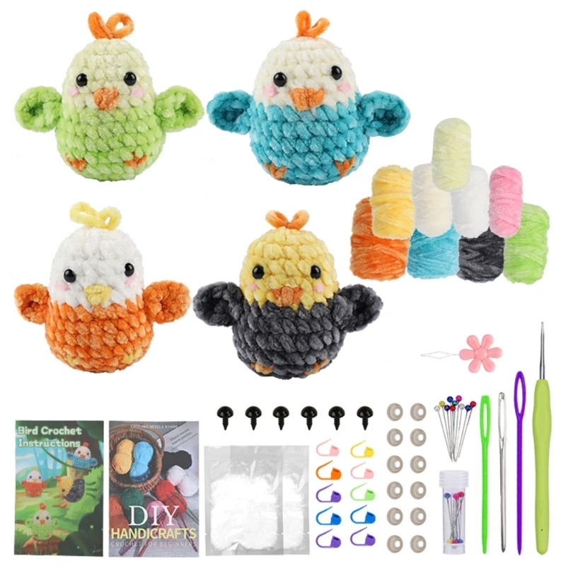 Bird Crochet Set for Kid Adult, Beginner Crochet Set with Step-by-Step Instruction, Crochet Hook, Yarns Large Eye Needle