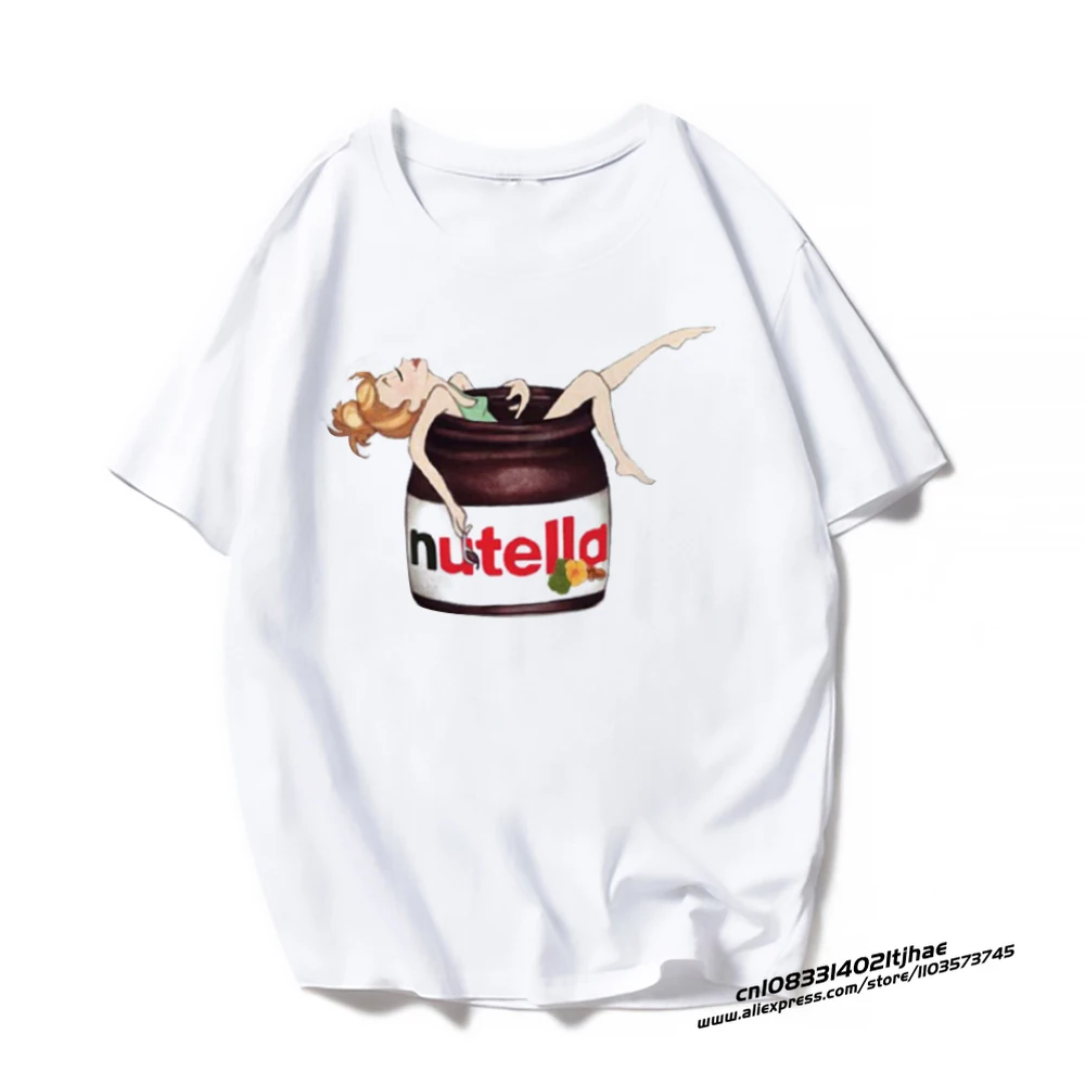 New Nutella Print T Shirt Women 90s Harajuku Kawaii  Fashion T-shirt Graphic Cute Cartoon Tshirt Korean Style Top Tees Female