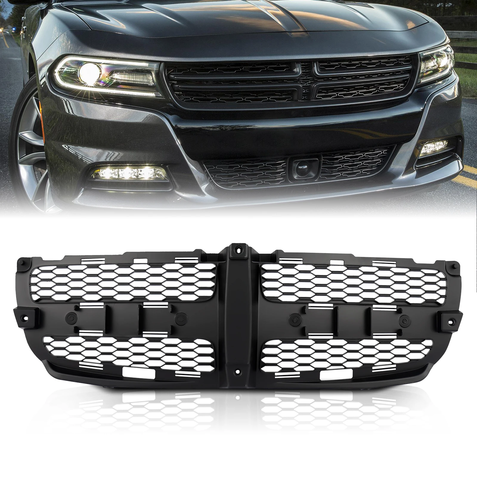 For 2011-2014 Dodge Charger Grille Insert Textured Black Plastic Grill CH1200339