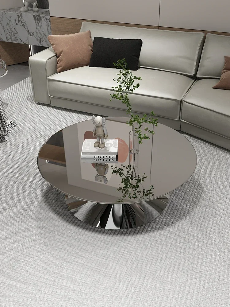 Flying saucer round coffee table minimal light luxury floating living room household stainless steel mirror simple and modern