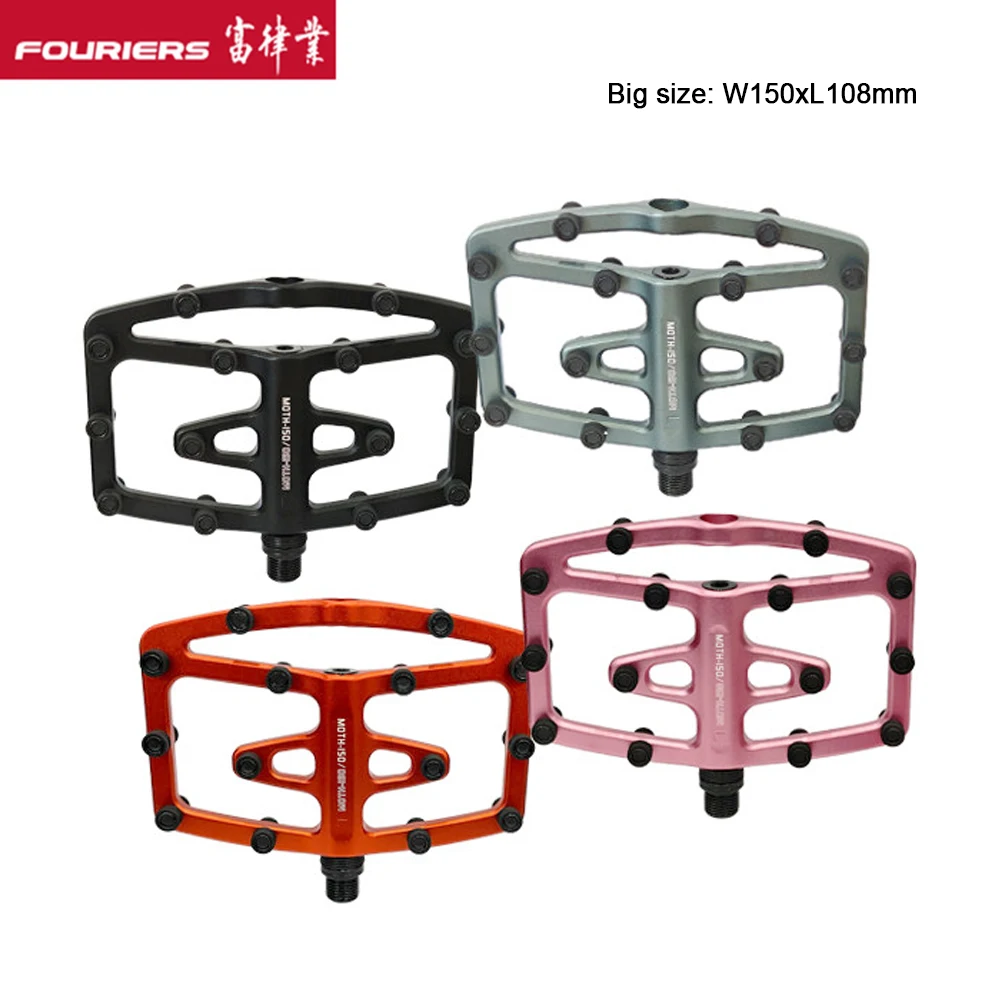 FOURIERS Bike Pedals Big Size Platform Anti Slip Silicone Pins Comfortable Road MTB Folding Touring Gravel Bike Pedal Universal
