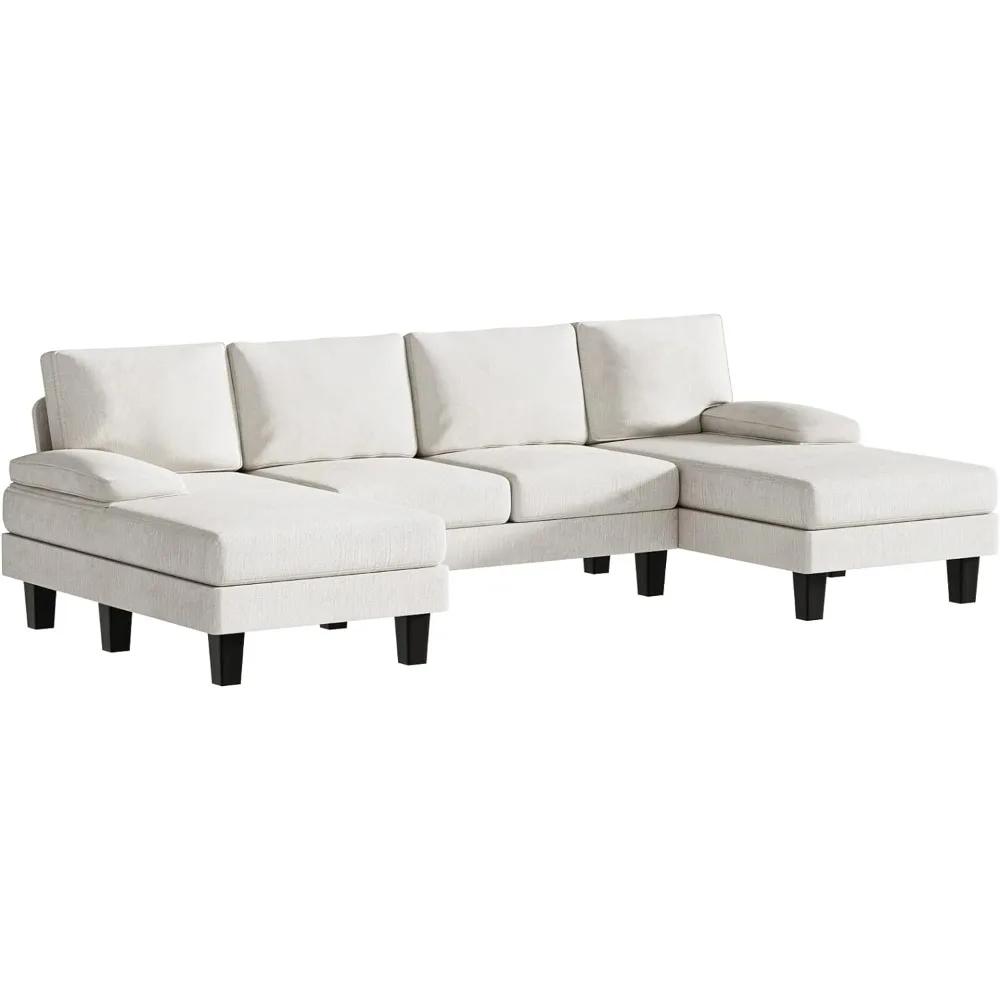 Convertible Sectional Sofa Couch, 4 Seat Sofa Set for Living Room, Throw Pillows, U-Shaped, Modern Minimalist Fabric Modular