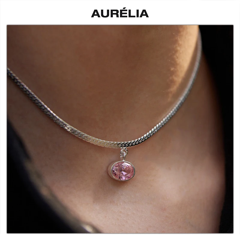 

Fashion Chic Snake Bone Chain Pink Crystal Zircon Pendant Copper Plated Platinum Necklace Woman Delicate Jewelry Trend
