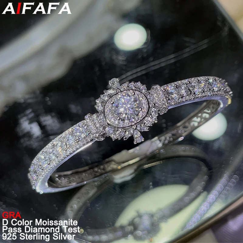 

Stunning Moissanite Lab Diamond Bangle for Women Luxury s925 Silver Moissanita Hand Cuff Bracelet Fine Jewelry Pass Diamond Test