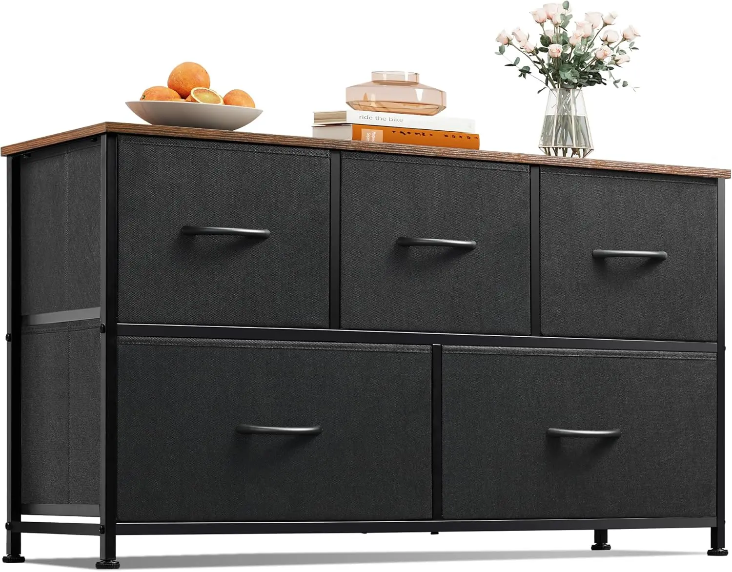 

Dresser for Bedroom with 5 Drawers Wide Chest of Drawers Fabric Dresser Storage Organizer Unit with Fabric Bins for Closet Livin