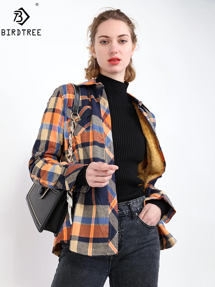 Women Plus Velvet Thicken Plaid Shirts Winter Warm Coat Jacket Brand Woman Clothes Fleece Tops Female Casual Outerwe T26701J