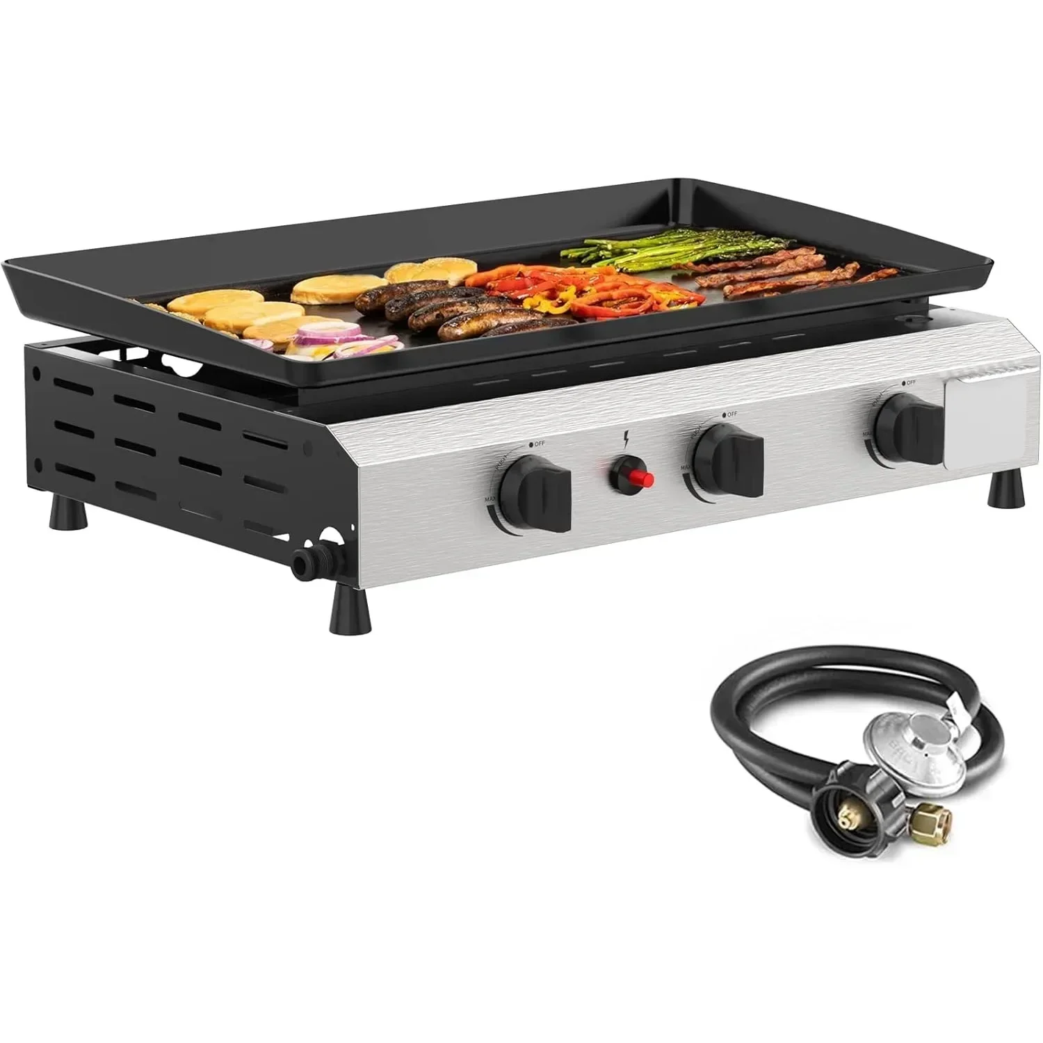 

3 Burner Gas Griddle- 23.3 Inch Outdoor Propane Griddle-30000 BTU Propane Fuelled, Portable Flat Top Gas Grill Camping Griddle