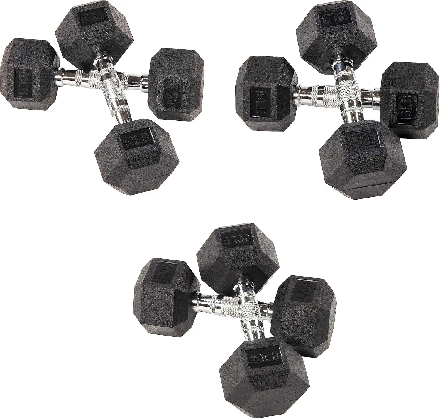 

Fitness Rubber Encased Hex Dumbbell, Set Including 10, 15, 20LB Pairs