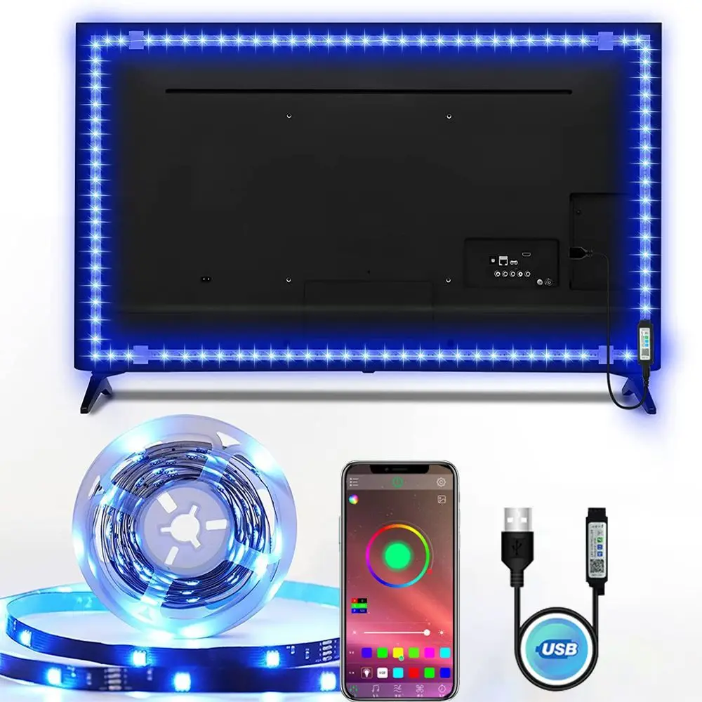 1M/3M/5M Bluetooth App Control 5V LED Light String Computer Desk DIY Backlight 5050 RGB Tape Home Decoration Lights Strip