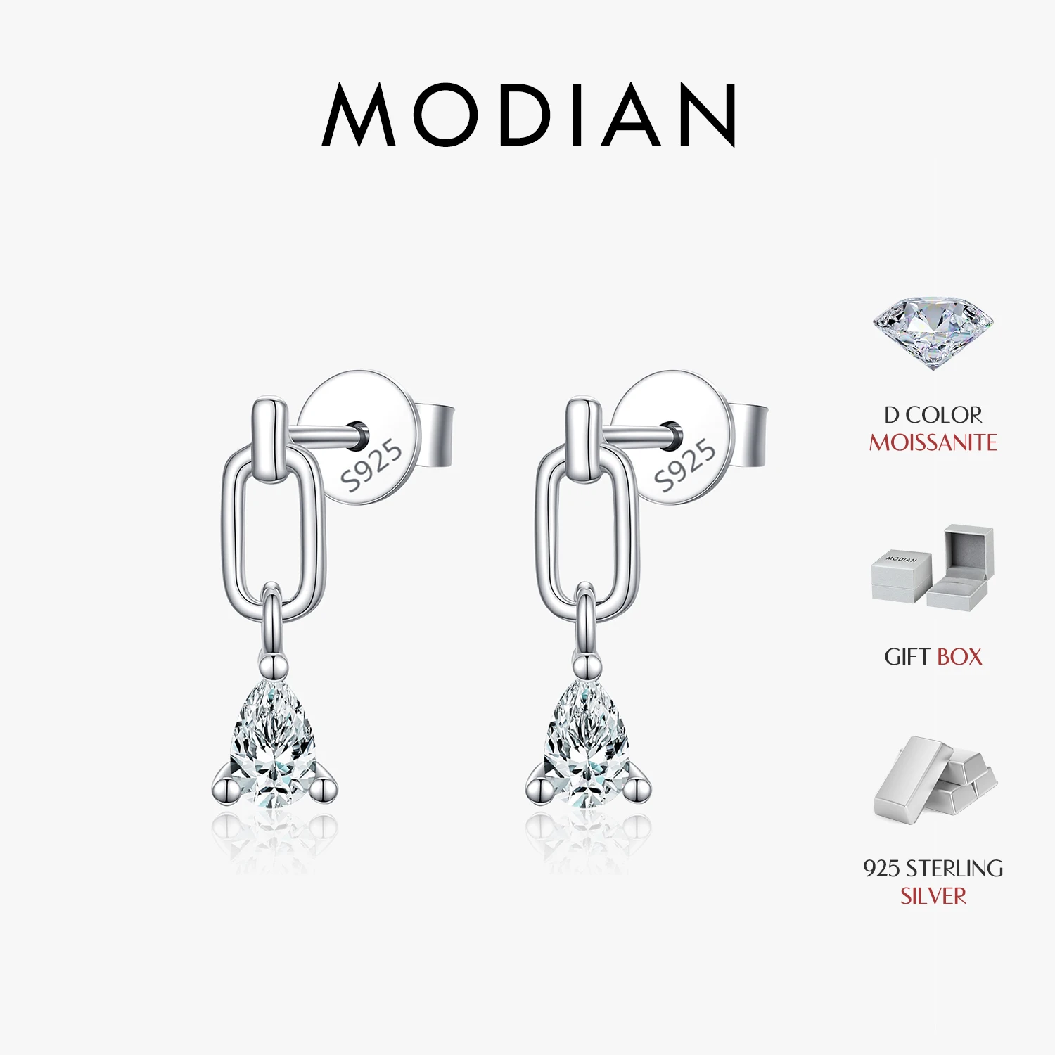 MODIAN D Color Pear Moissanite Dangle Earrings 925 Sterling Silver Stud Earrings Water Drop Daily Fine Jewelry For Women Gifts