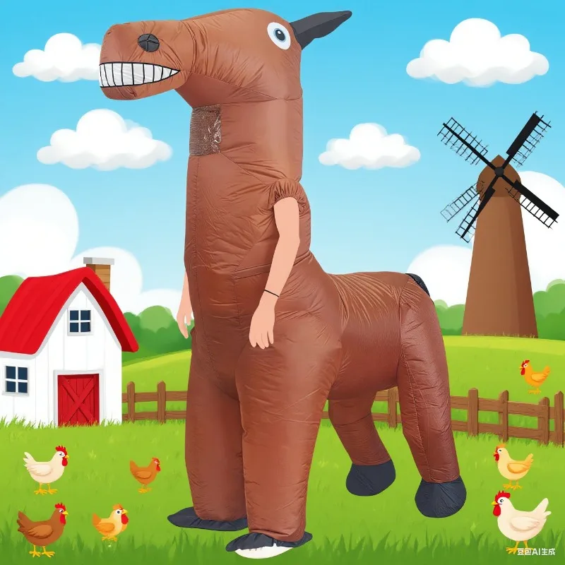 نفخ الحصان زي الحصان بذلة ينفخ من خلال الهواء مضحك فستان بتصميم حالم هالوين تأثيري حفلة هدية عيد