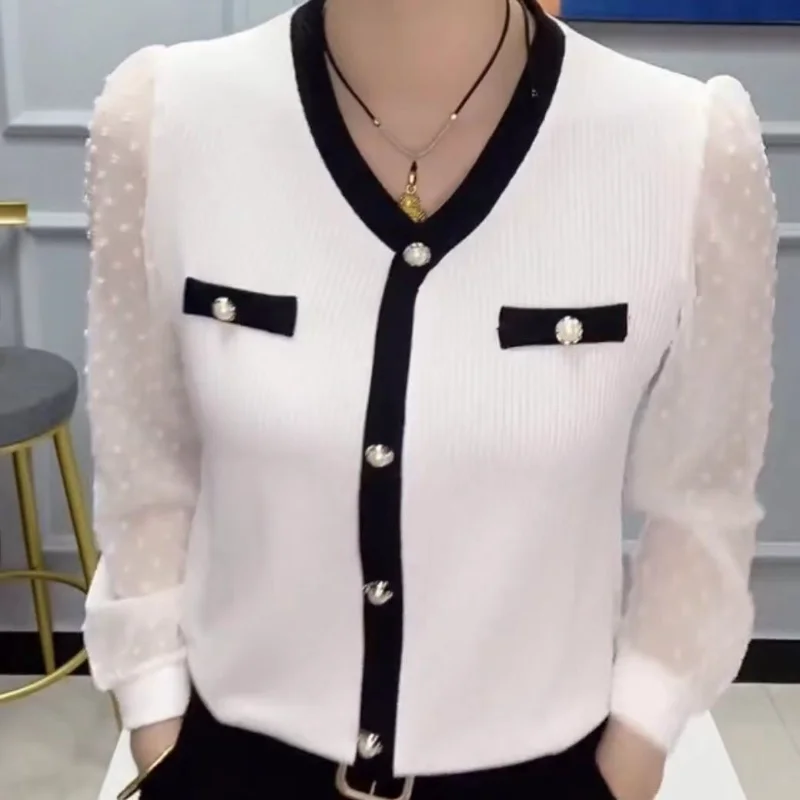 Spring Autumn New Long-sleeved Base Threaded Cotton Lace Chiffon Sleeves Versatility