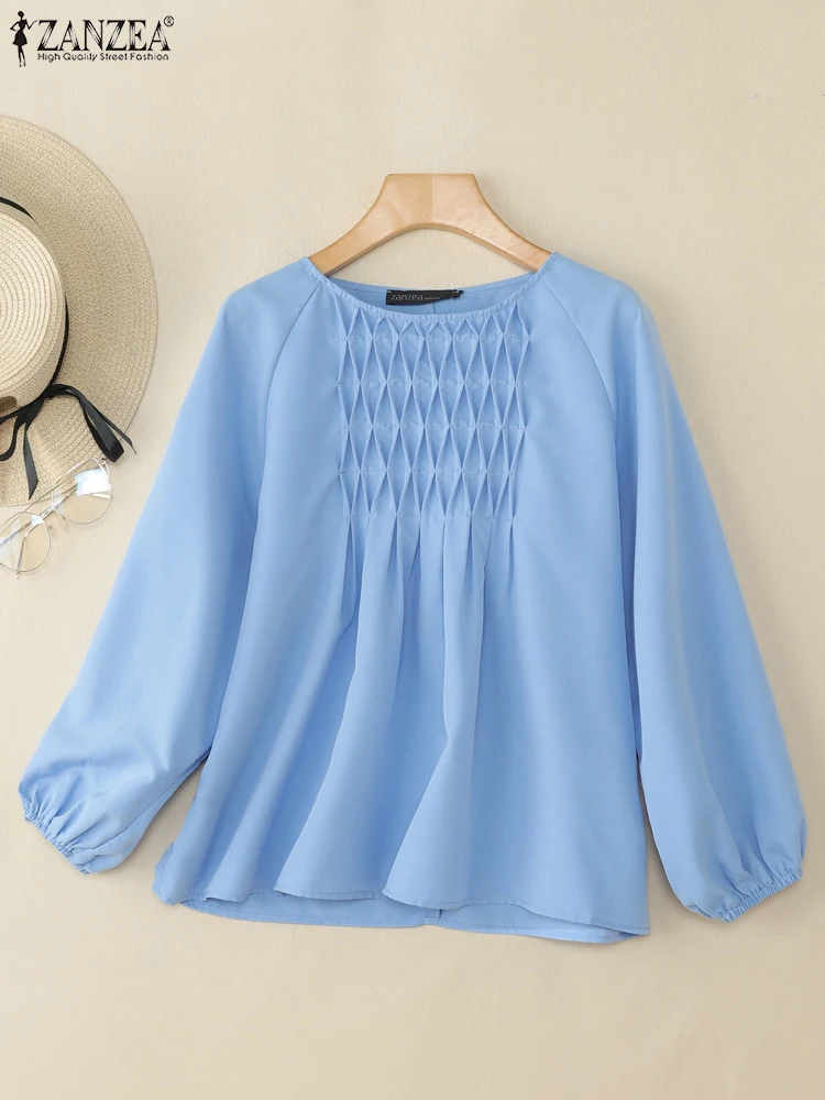 2025 ZANZEA Camicette musulmane a maniche lunghe da donna eleganti Turchia Aabya Caftano Casual O-Collo Camicia da lavoro Hijab Top Abbigliamento islamico