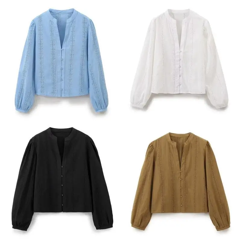 

Весенне-летний женский топ irt Lantern Sve с вышивкой и v-образным вырезом, модный дышащий длинный свек, тонкий материал из искусственной кожи