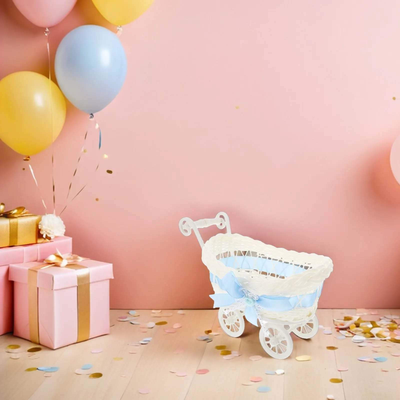 2 Piezas de Cestas Tejidas con Diseño de Carrito de Compras, Ideales para Decoración de Baby Shower, Servir Dulces, Frutas Secas, Chocolate y Almacenamiento en el Hogar