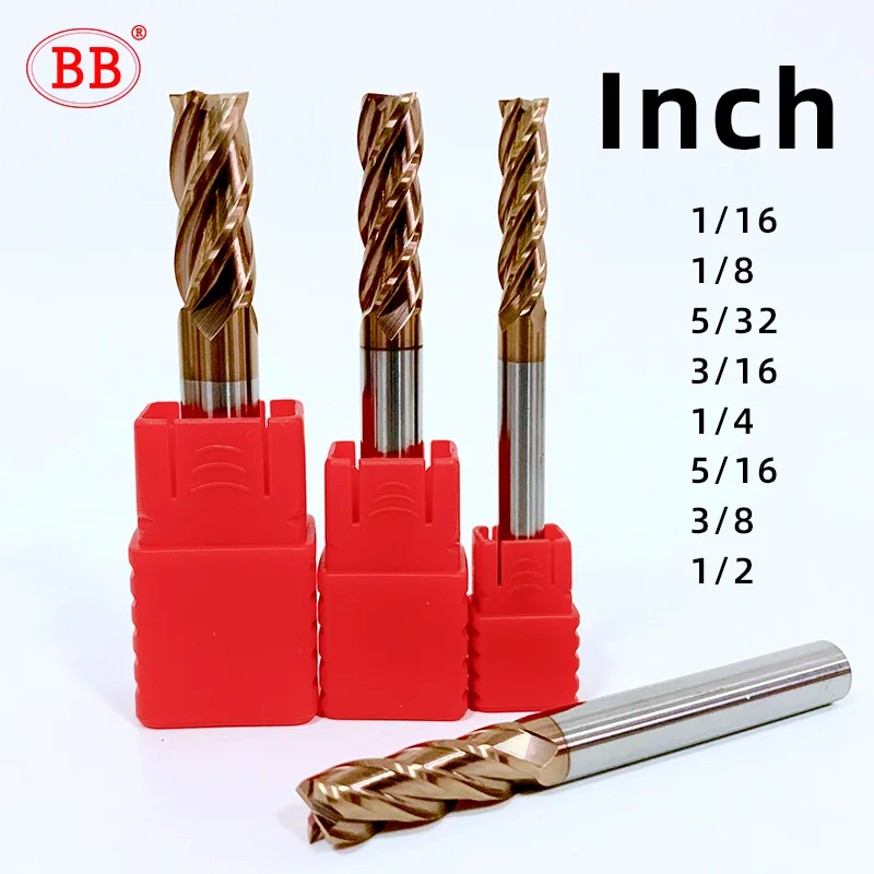 BB Imperial Inch End Mill Carbide CNC Milling Cutter Tool 2 3 4 Flute Metal Steel 1/8 3/16 1/4 5/16 3/8 1/2 5/8 3.175 12.7