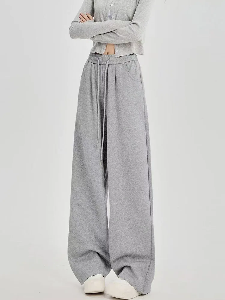 American Sweatpants for Women Y2K High Waist Streetwear Loose Drawstring Jogging Pants Winter Thick All Match Wide Leg Trousers