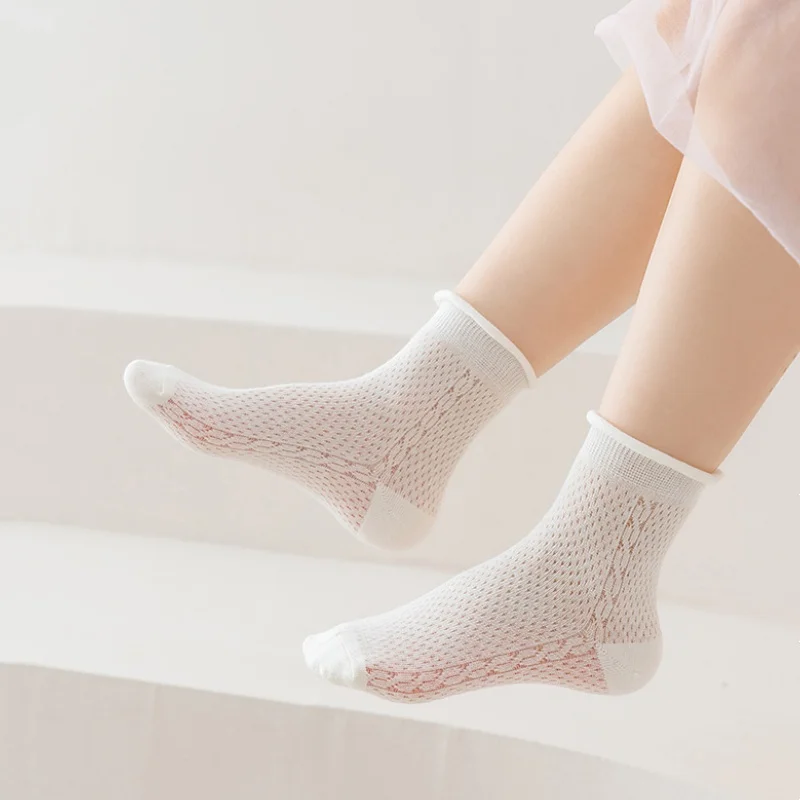 5Pairs/set Children Mesh Socks For 2-12Years Girls Summer Thin Breathable Kids Socks Sweet Fashion White Princess Lace Sock New image 2