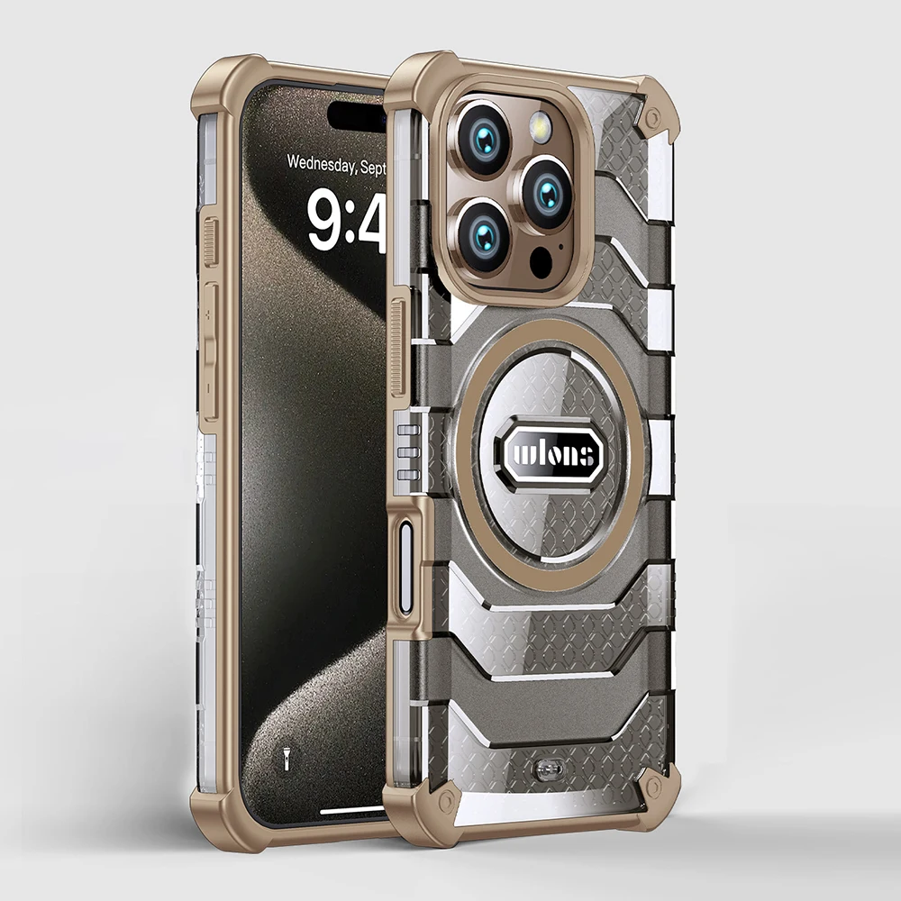 For Apple 16 Promax Phone Case Translucent Armor Mag Safe Attraction For Iphone 15plus Four Corner Airbag Drop Shockproof Case