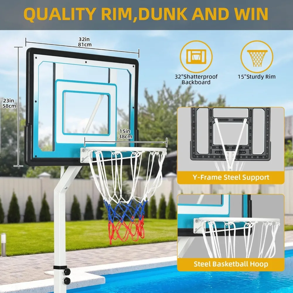 Adjustable Pool Basketball Hoop 4.1-5.7ft Portable Outdoor Goal System for All Ages